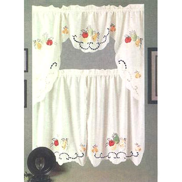 100% Polyester Kitchen Curtain with Embroideries